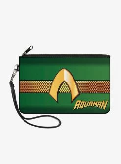DC Comics Aquaman Classic Icon Scales Stripe Wallet Canvas Zip Clutch