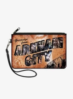 DC Comics Batman Greetings From Arkham City Postcard City Scenes Wallet Canvas Zip Clutch