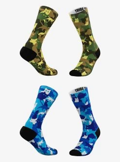 Green And Blue Camo Cat Socks 2 Pairs