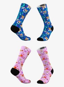 Psychadelic Corgi And Pink Corgi Socks 2 Pairs