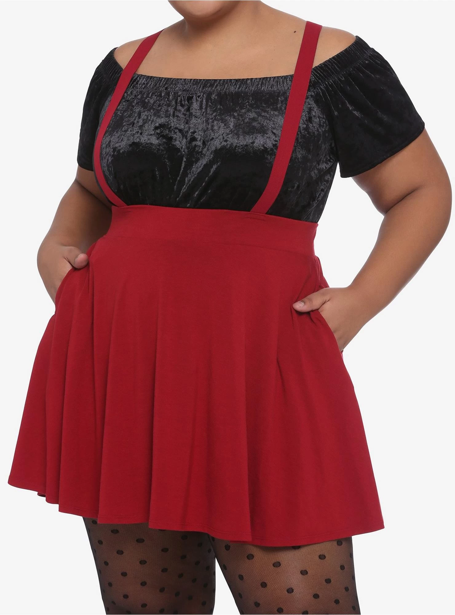Red Suspender Circle Skirt Plus Size