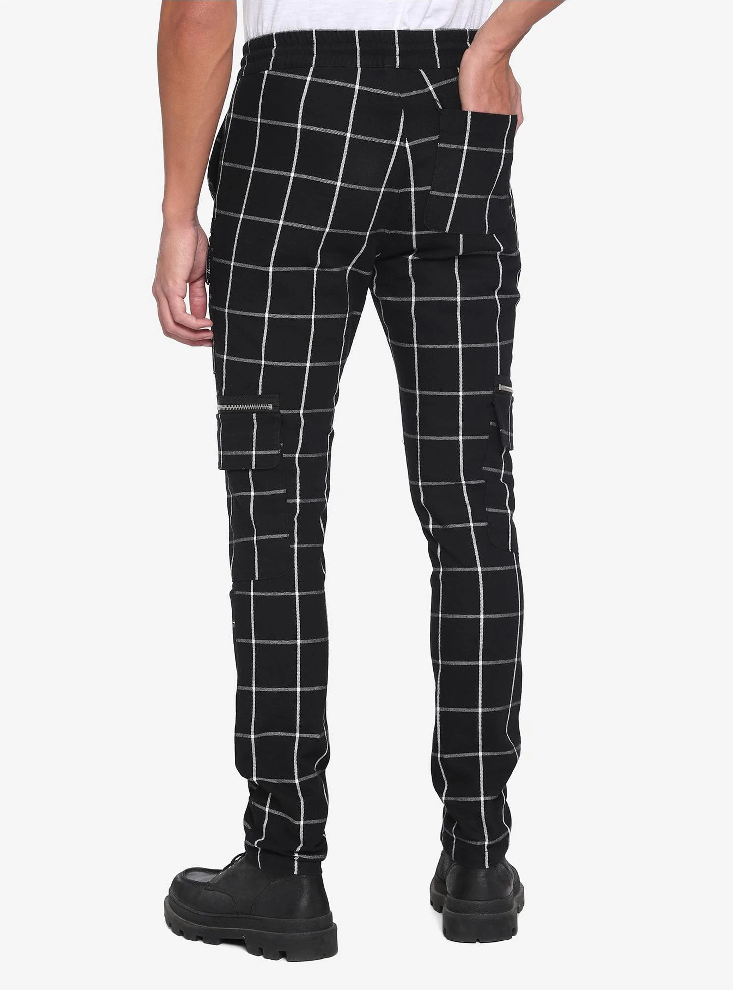 Black & White Grid Cargo Jogger Pants - Image 2
