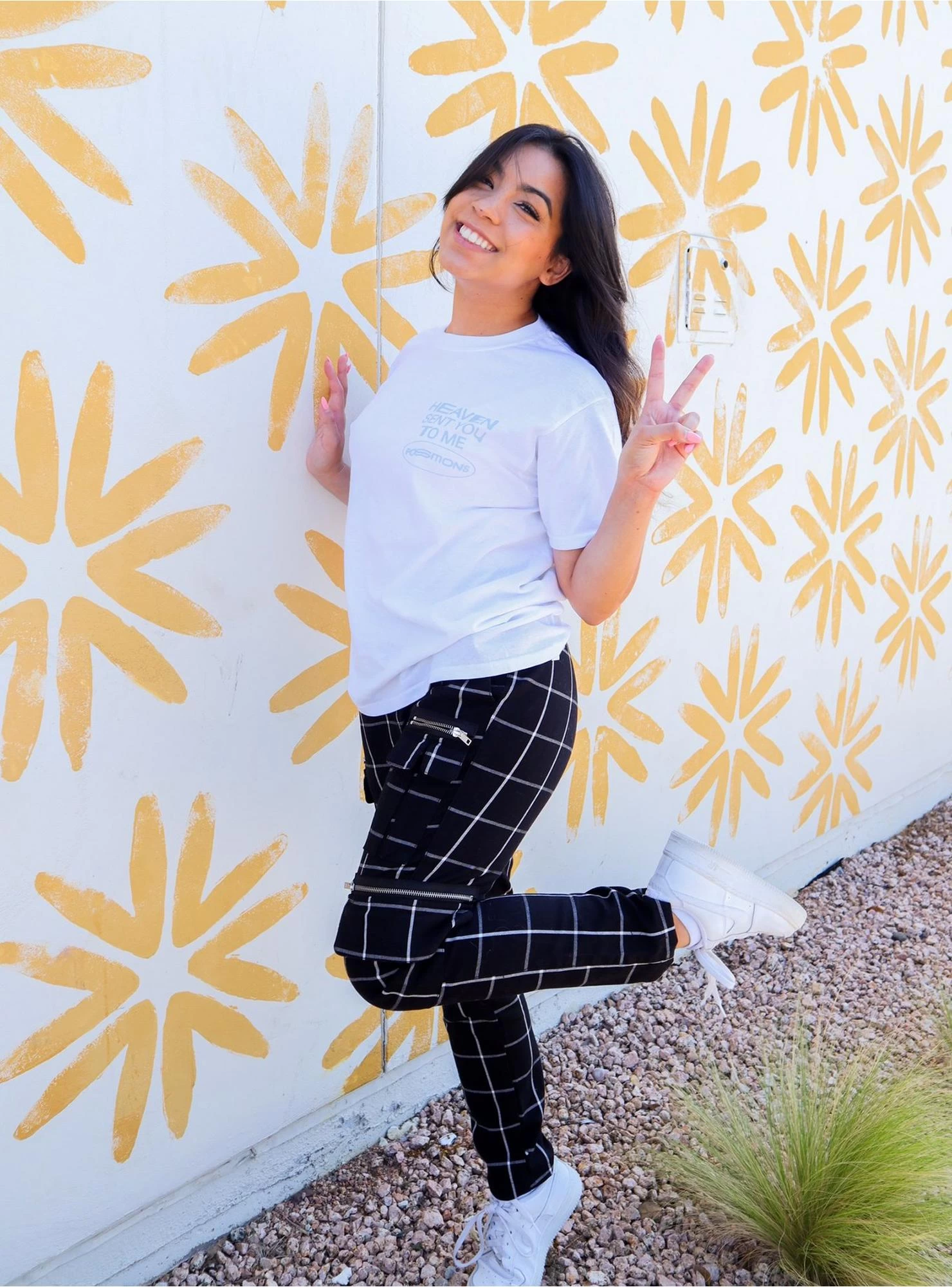 Black & White Grid Cargo Jogger Pants - Image 3