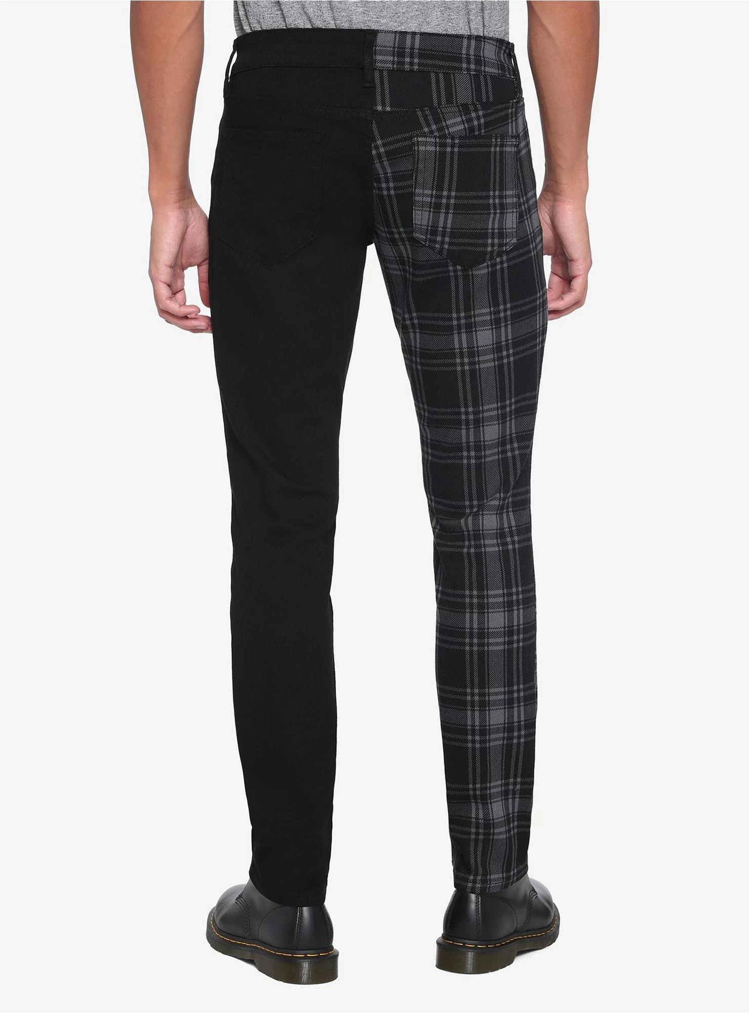 Grey Plaid Split Leg Skinny Jeans - Image 2