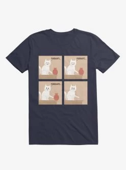 Purrhaps... Mischievous Cat Navy Blue T-Shirt