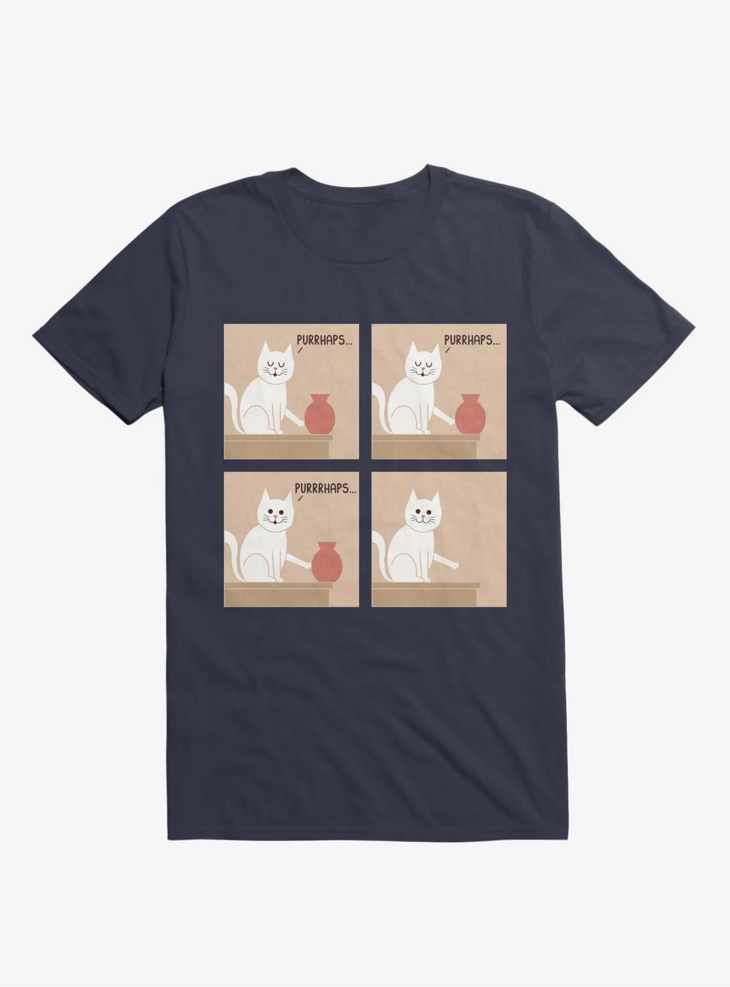 Purrhaps... Mischievous Cat Navy Blue T-Shirt