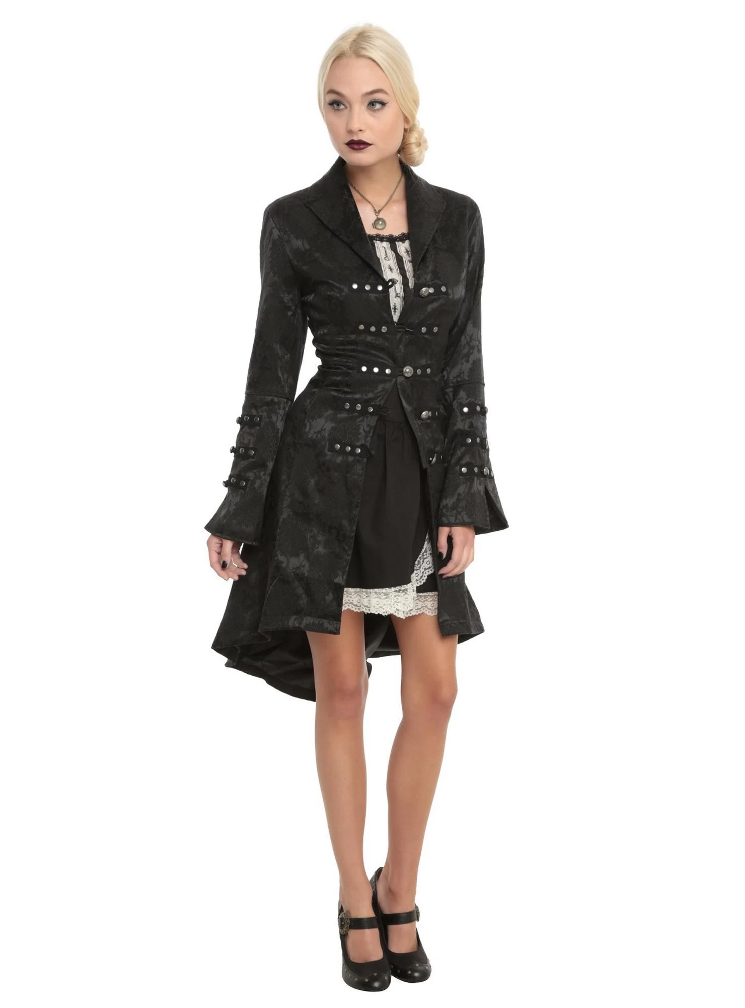 Brocade Corset Back Coat Black - Image 3