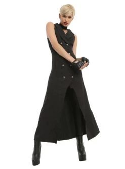 Black Brocade Hi-Low Hem Vest