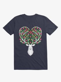 Blooming Deer II Navy Blue T-Shirt