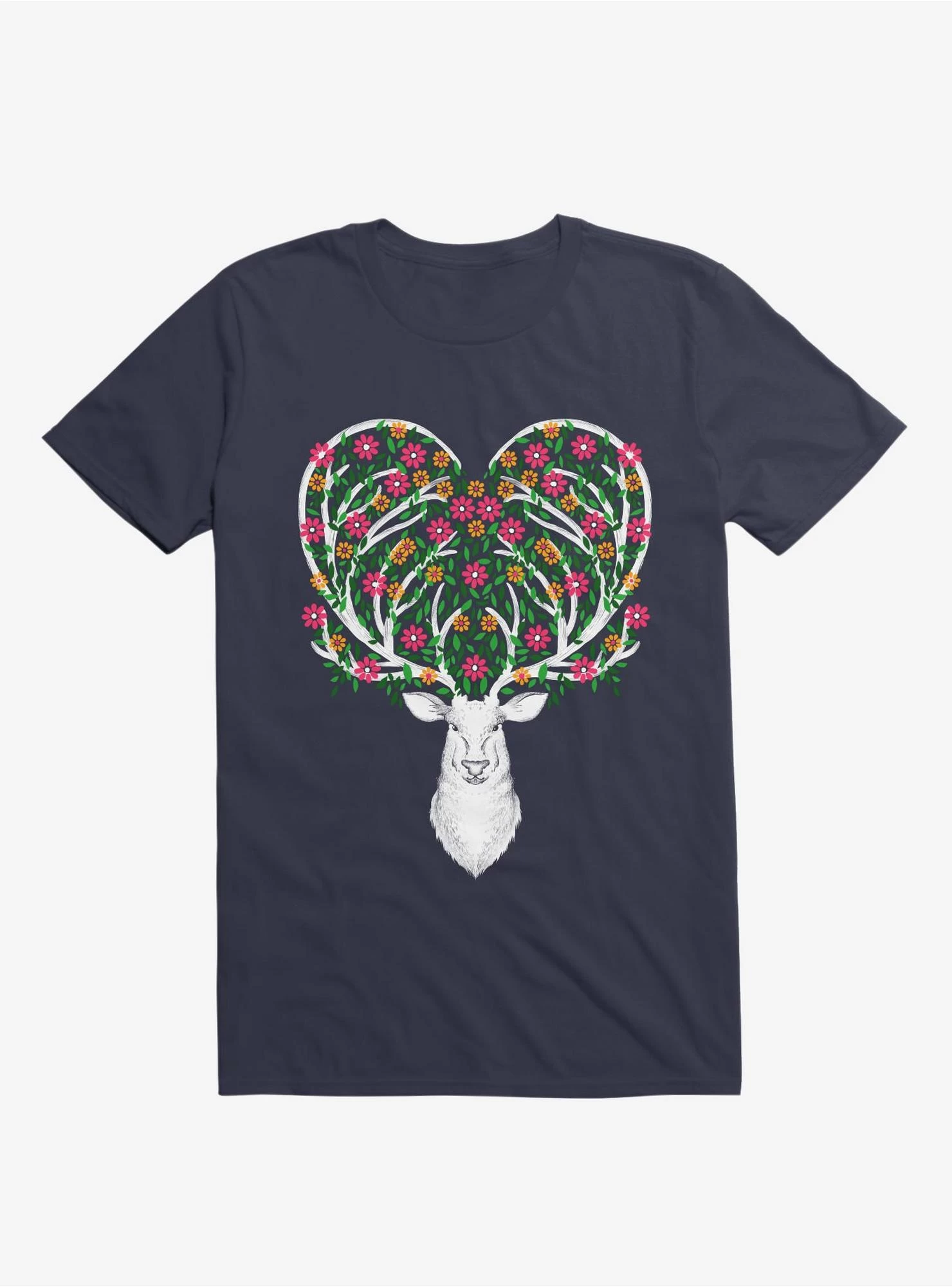 Blooming Deer II Navy Blue T-Shirt