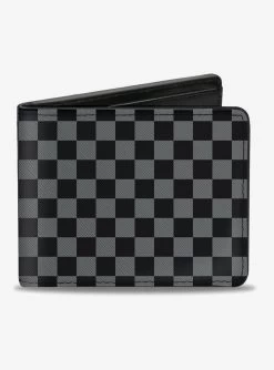 Checker Print Bifold Wallet Gray