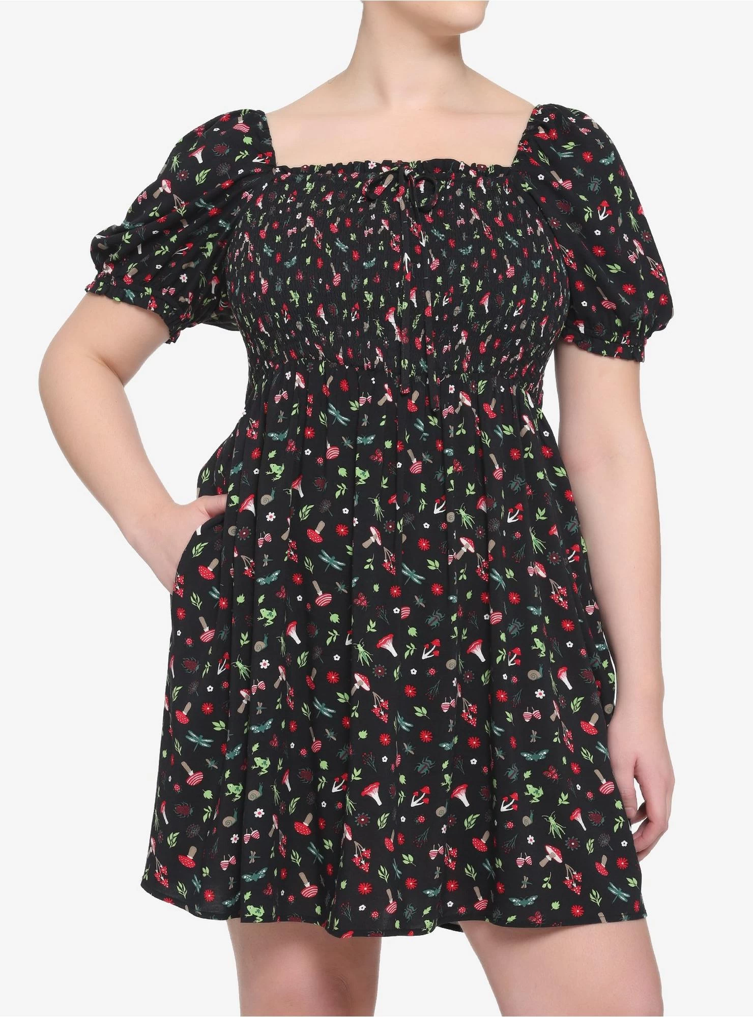 Black Mushroom Smocked Dress Plus Size