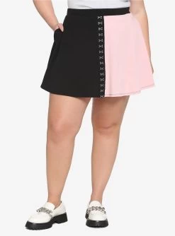 Black & Pink Split Hook-And-Eye Skirt Plus Size