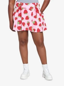 Pink Strawberry Lace-Up Skirt Plus Size