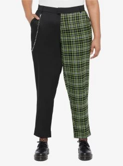 Black & Green Plaid Split Chain Pants Plus Size