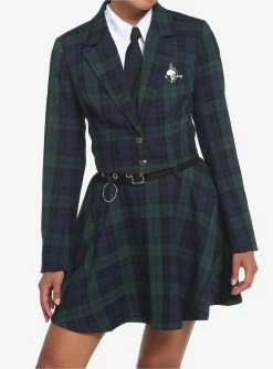 Green & Blue Plaid Girls Crop Blazer
