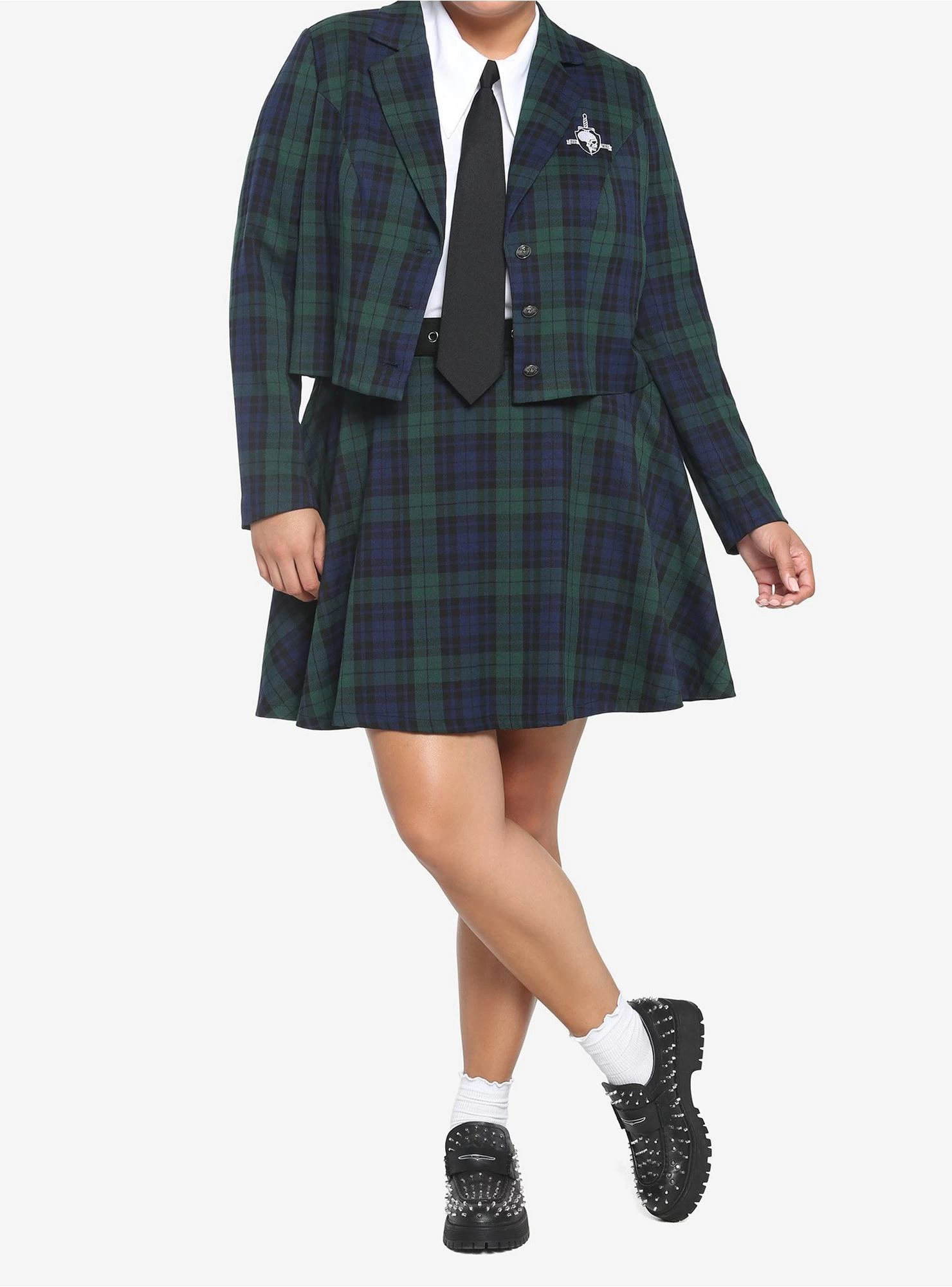 Green & Blue Plaid Girls Crop Blazer Plus Size - Image 2