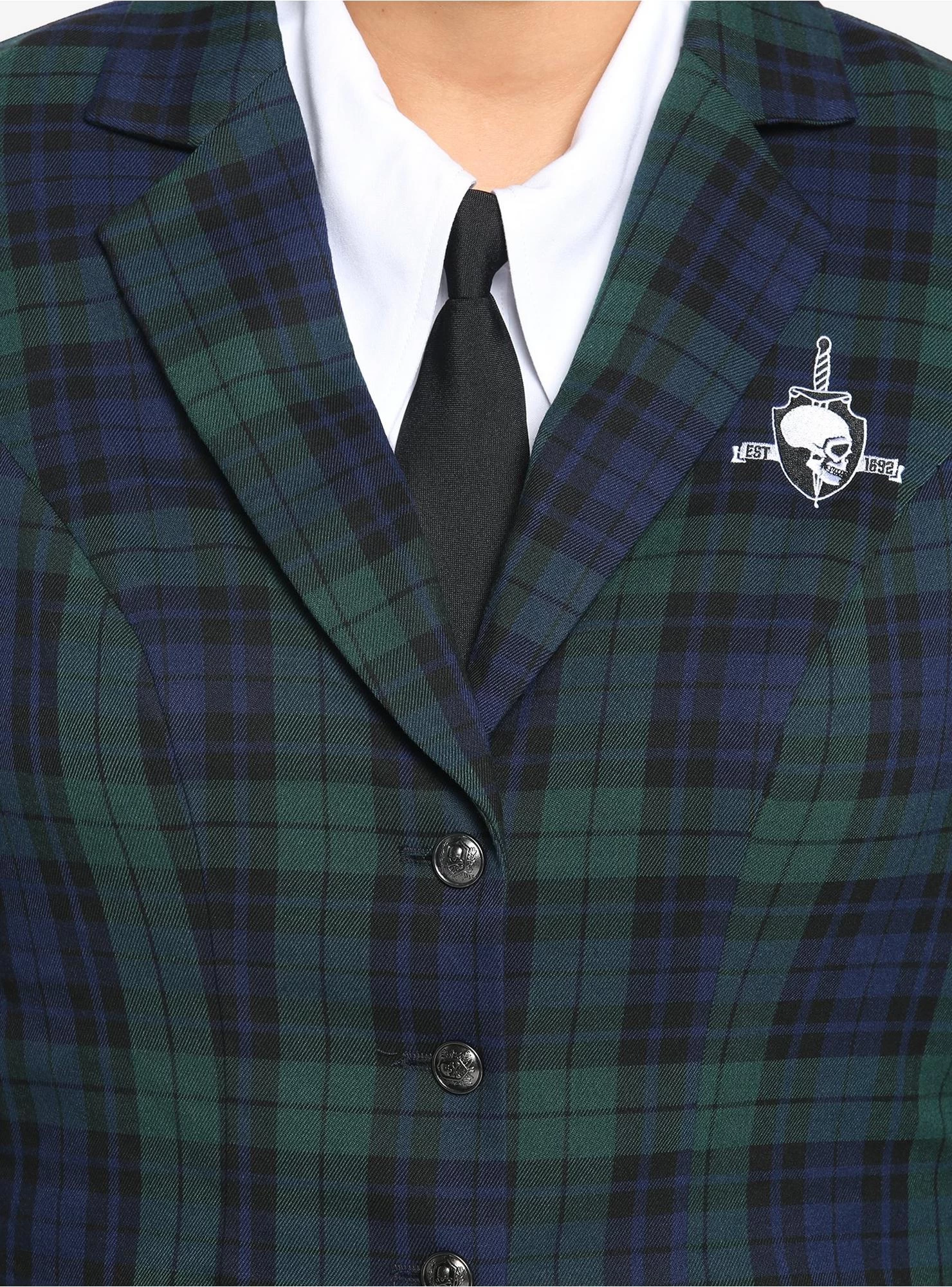 Green & Blue Plaid Girls Crop Blazer Plus Size - Image 4