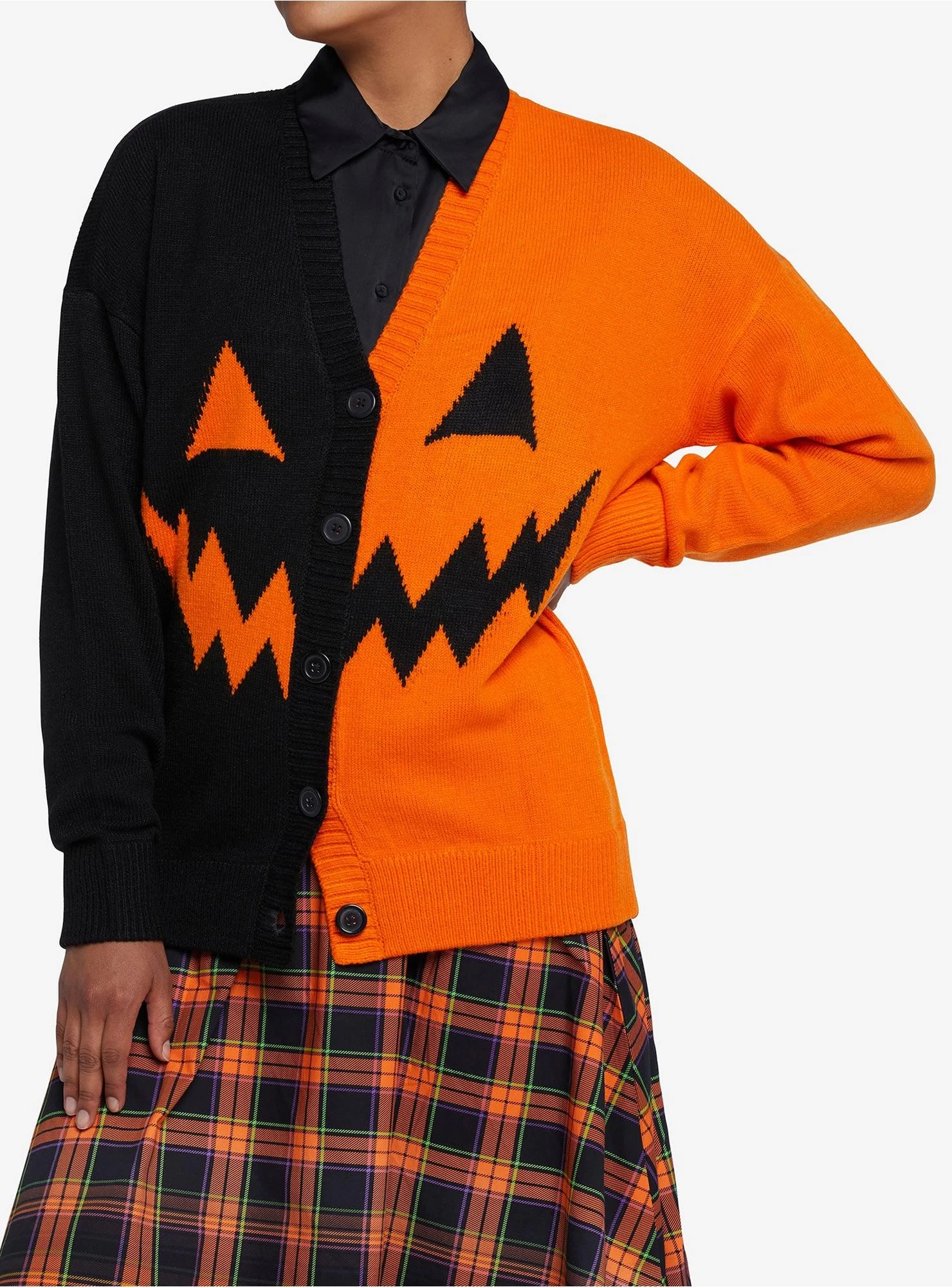 Orange & Black Pumpkin Split Girls Cardigan