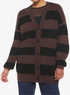 Black & Brown Stripe Oversize Girls Cardigan
