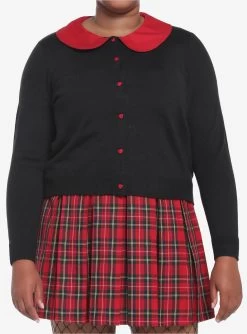 Red & Black Heart Collar Girls Crop Cardigan Plus Size