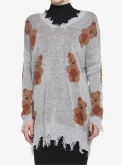 Teddy Bear Distressed Sweater Dress