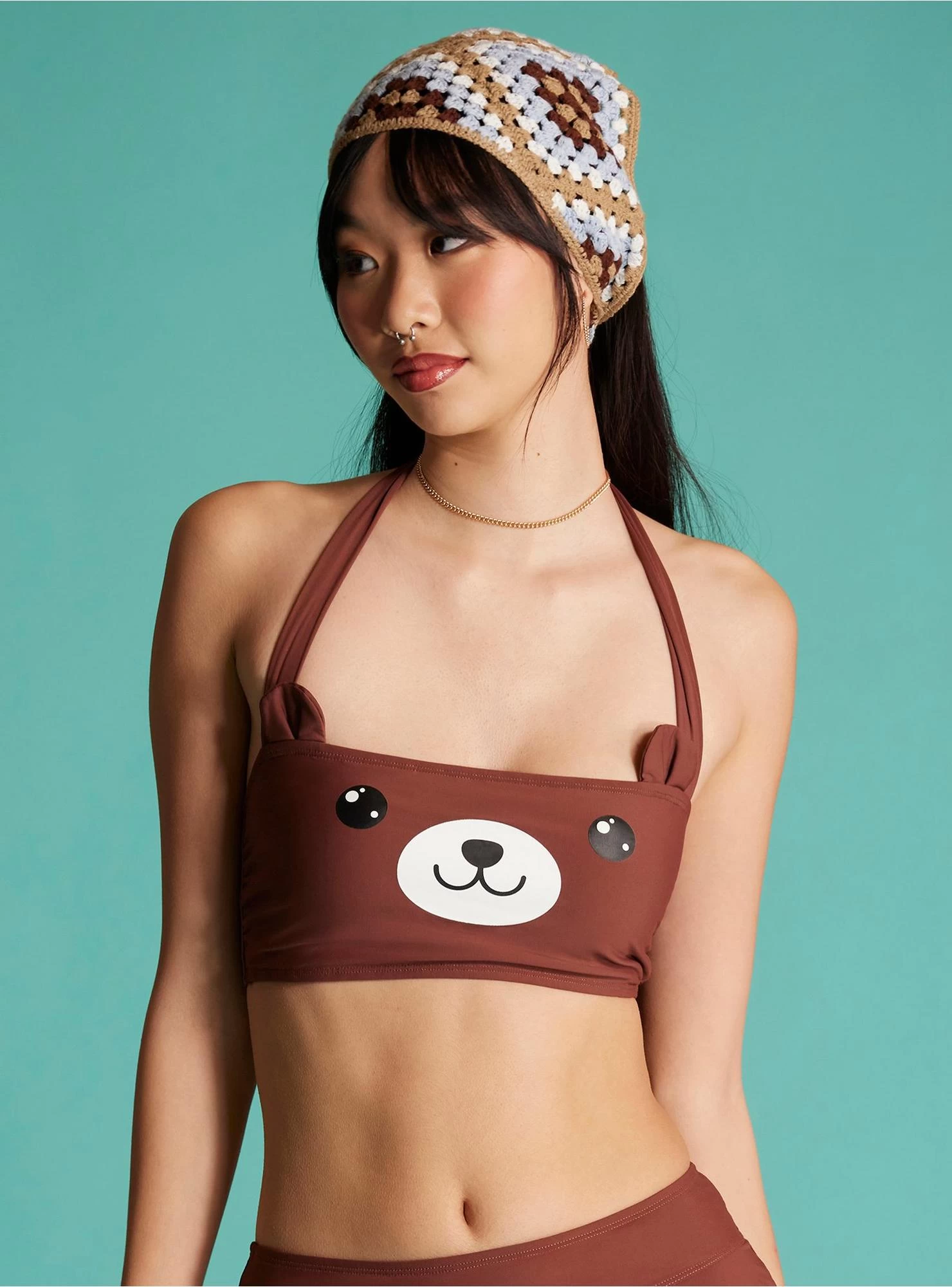 Kawaii Brown Bear Halter Swim Top - Image 2