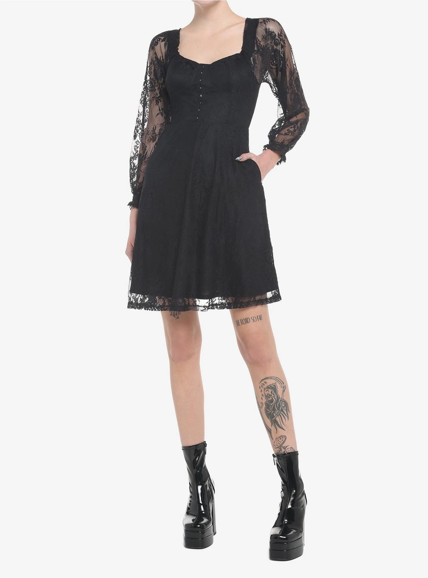 Black Rose Lace Romantic Corset Long-Sleeve Dress - Image 2