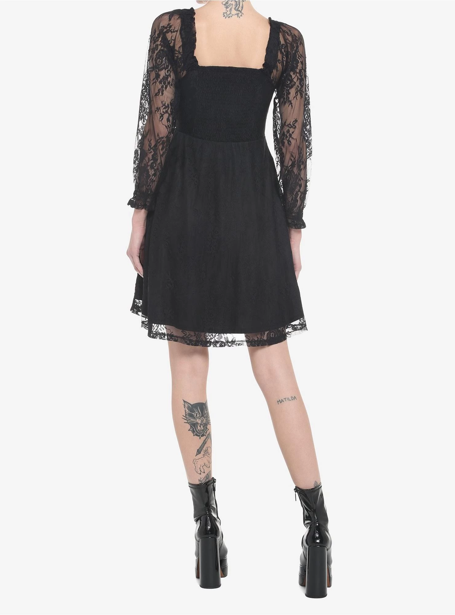 Black Rose Lace Romantic Corset Long-Sleeve Dress - Image 3