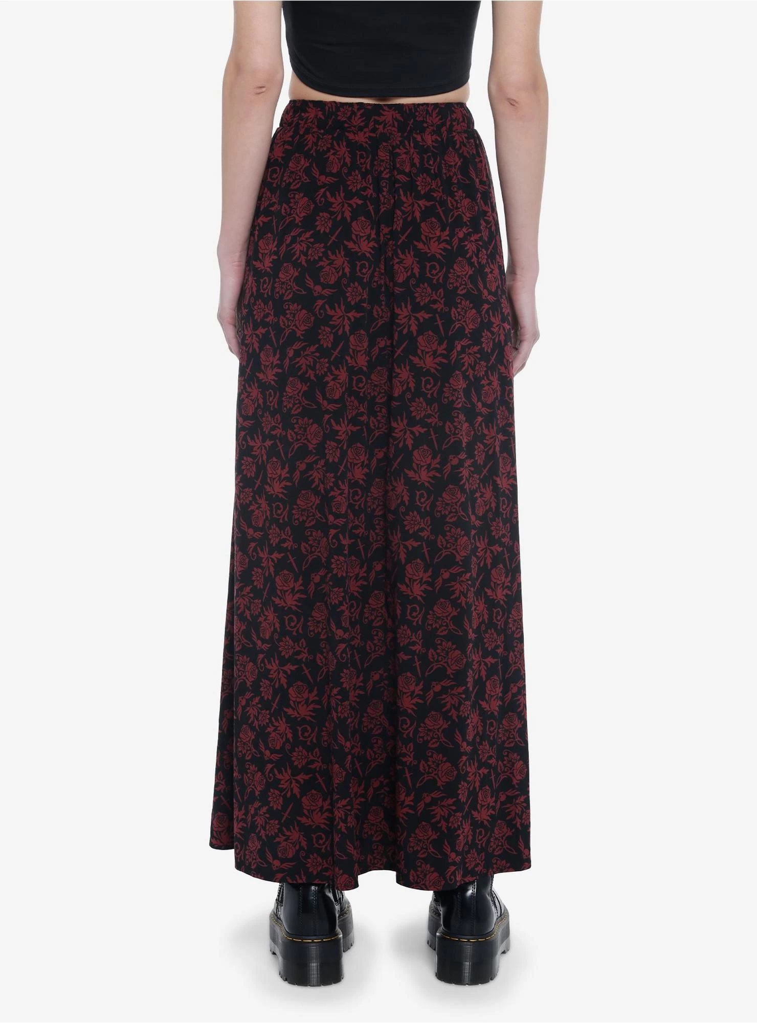 Black & Red Floral Skull Maxi Skirt - Image 2
