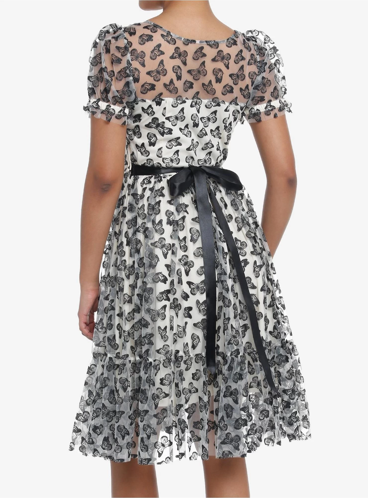 Thorn & Fable Ivory & Black Butterfly Glitter Mesh Dress - Image 3