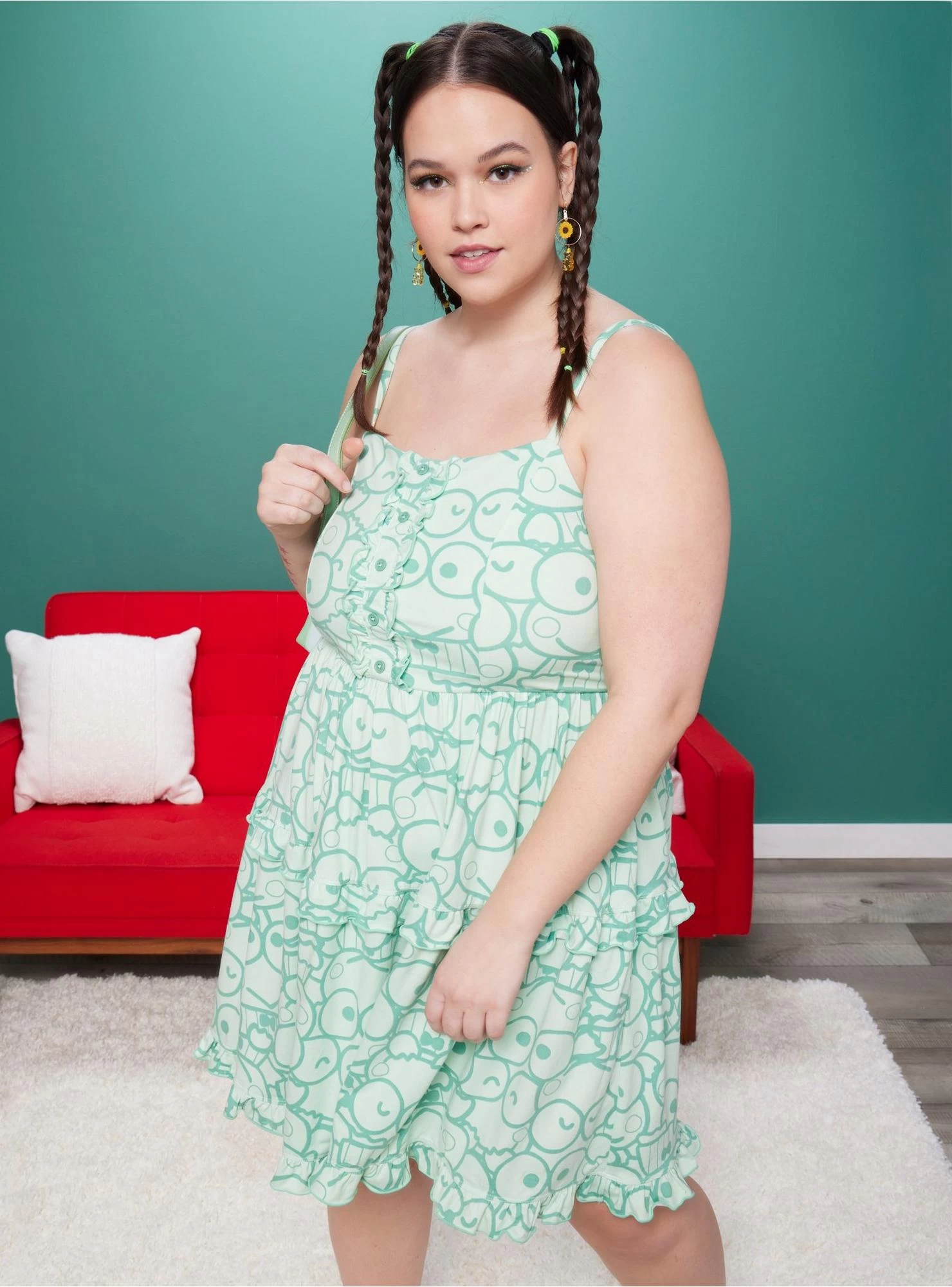 Keroppi Collage Ruffle Cami Dress Plus Size