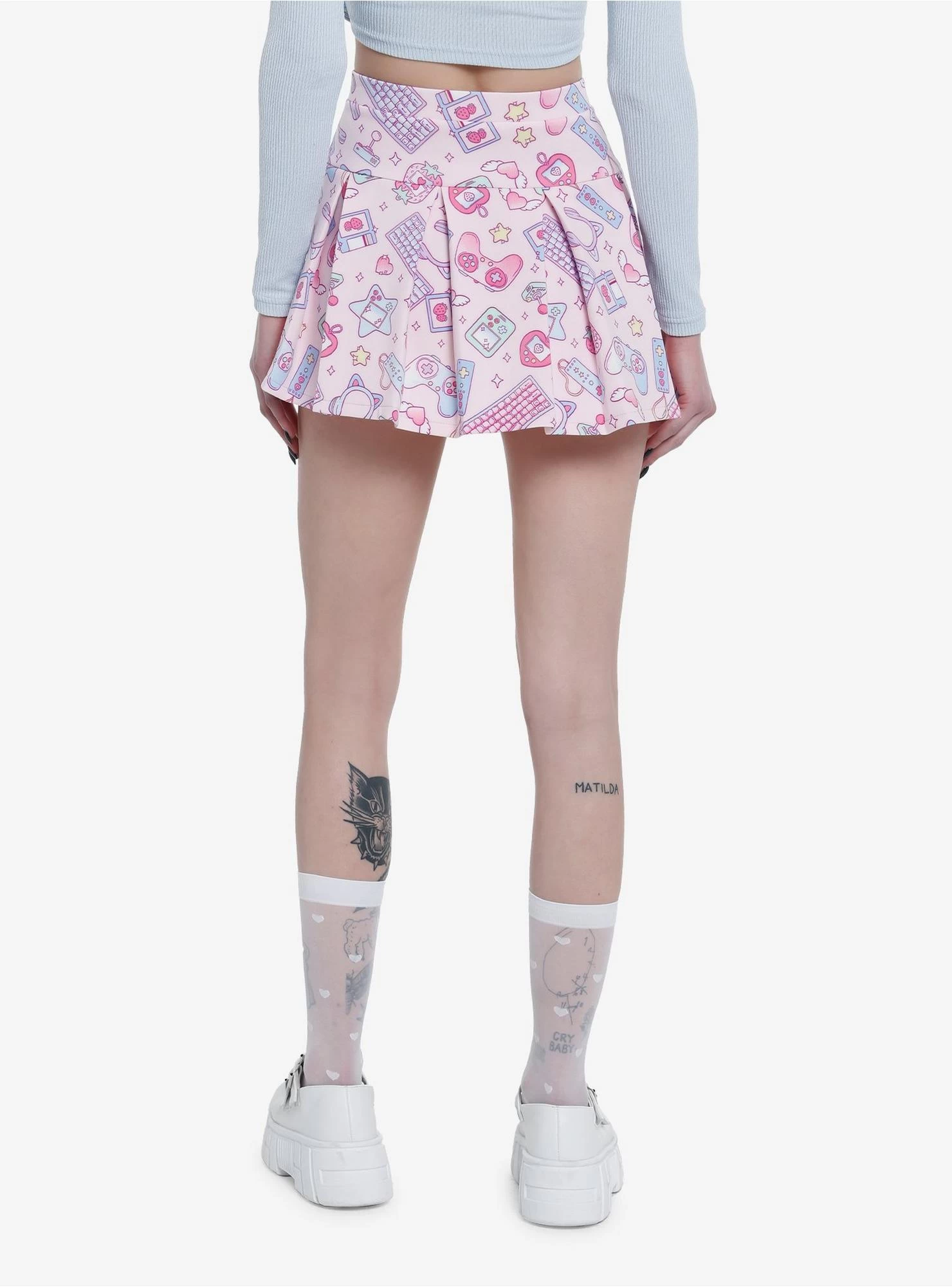 Pink Gamer Icons Pleated Scuba Skirt - Image 2