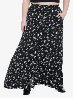 Black Celestial Moth Maxi Skirt Plus Size