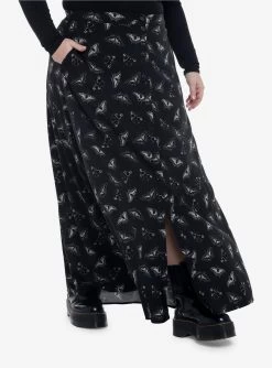 Black Moth Button Front Maxi Skirt Plus Size
