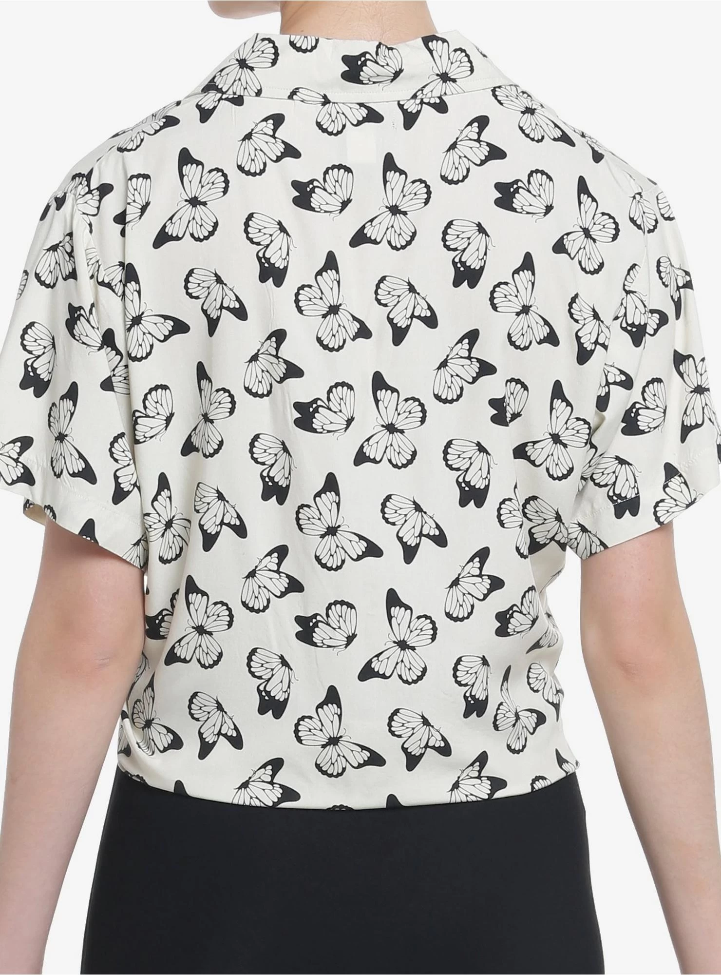 Ivory Butterflies Tie-Front Girls Woven Button-Up - Image 3