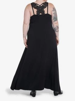 Thorn & Fable Black Lace Butterfly Maxi Dress Plus Size