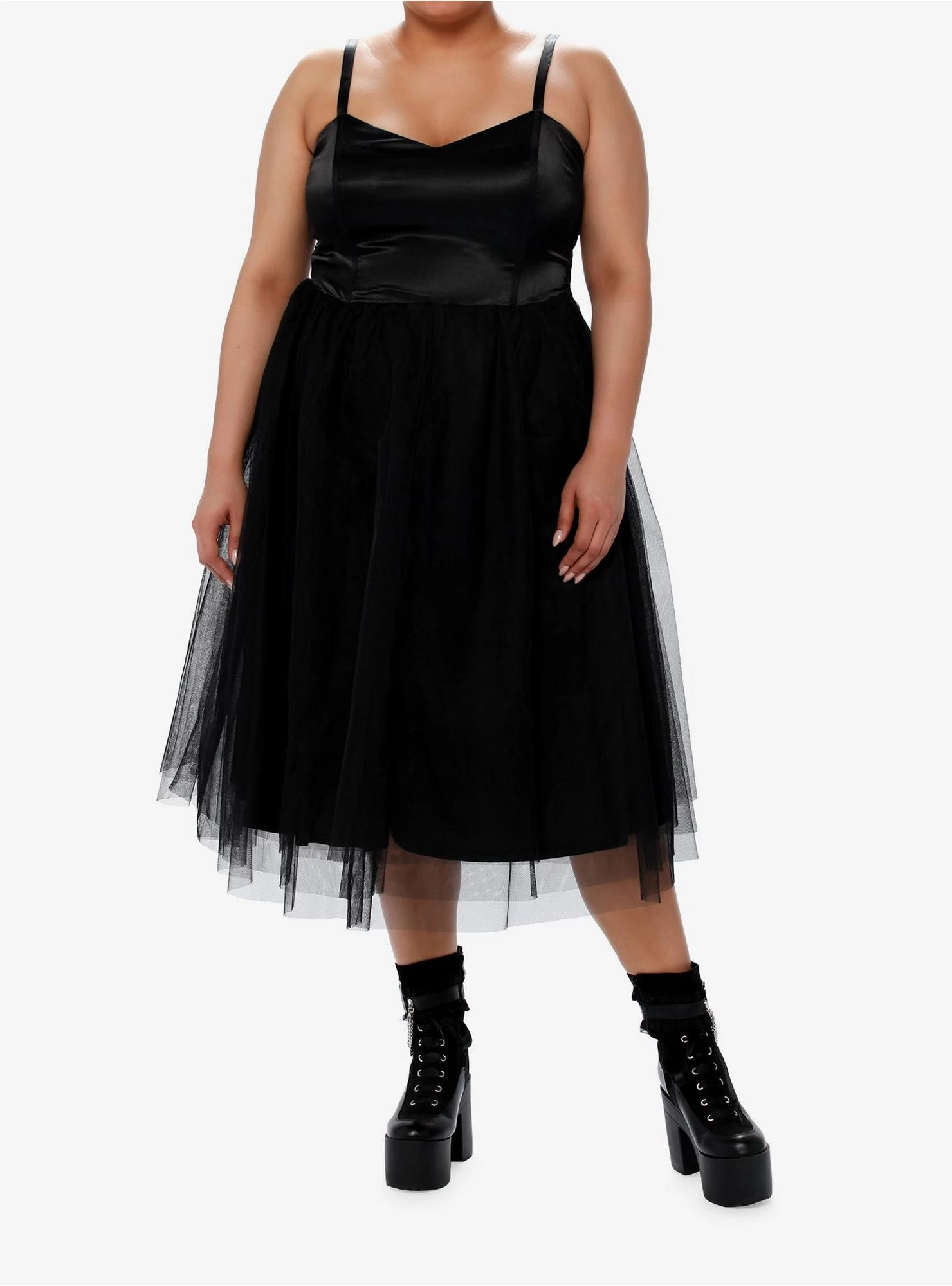 Cosmic Aura Black Corset Tulle Midi Dress Plus Size - Image 2