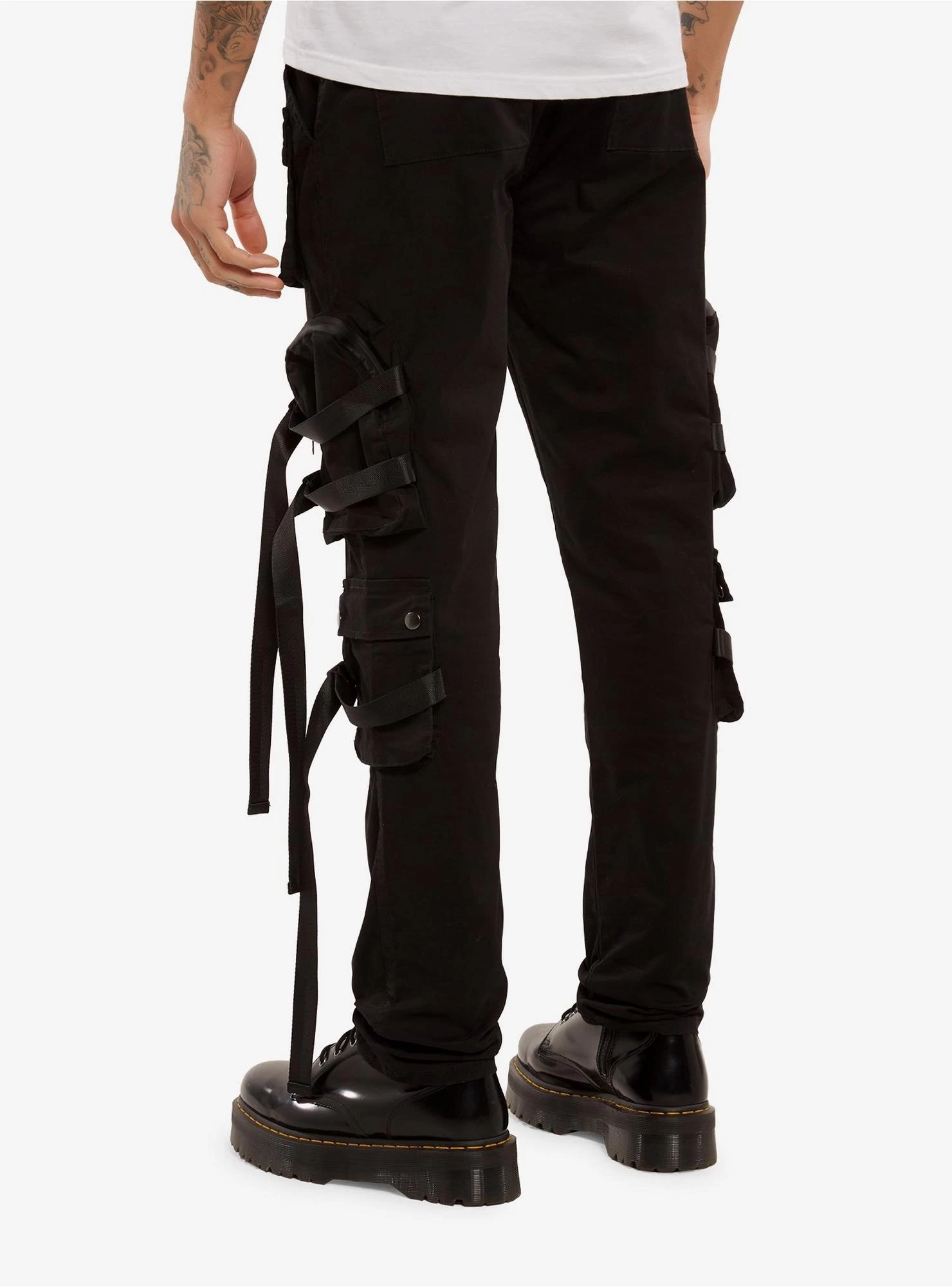 Black Cargo Pockets & Straps Pants - Image 2