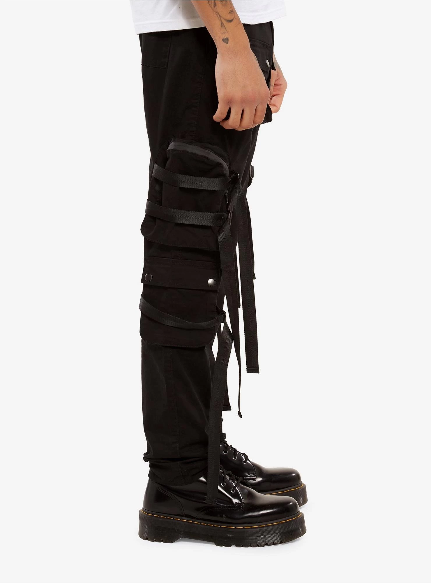 Black Cargo Pockets & Straps Pants - Image 3