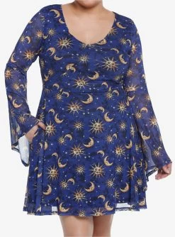 Cosmic Aura Celestial Bell Sleeve Dress Plus Size