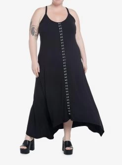 Black Hook-And-Eye Shark Bite Maxi Dress Plus Size