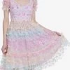 Sweet Society Pastel Butterfly Mesh Puff Sleeve Dress