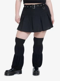 Black Pleated Mini Skirt With Leg Warmers Plus Size