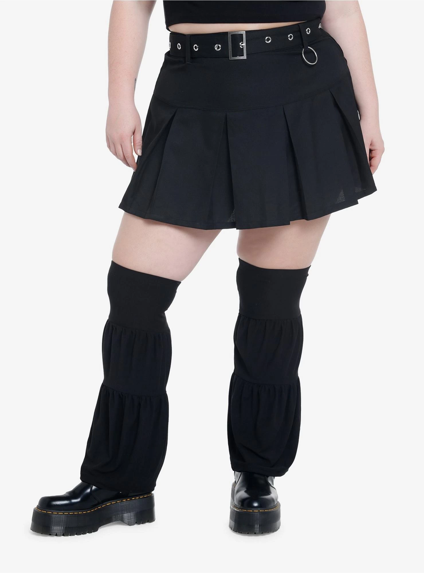 Black Pleated Mini Skirt With Leg Warmers Plus Size