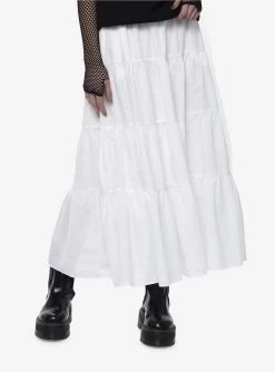 Thorn & Fable White Tiered Midi Skirt