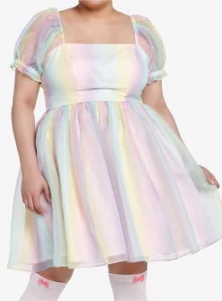 Sweet Society Pastel Rainbow Organza Tiered Dress Plus Size