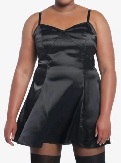 Social Collision Black Satin Slip Dress Plus Size