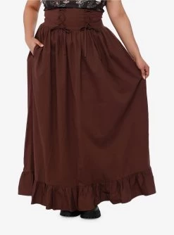 Thorn & Fable Brown Lace-Up Maxi Skirt Plus Size