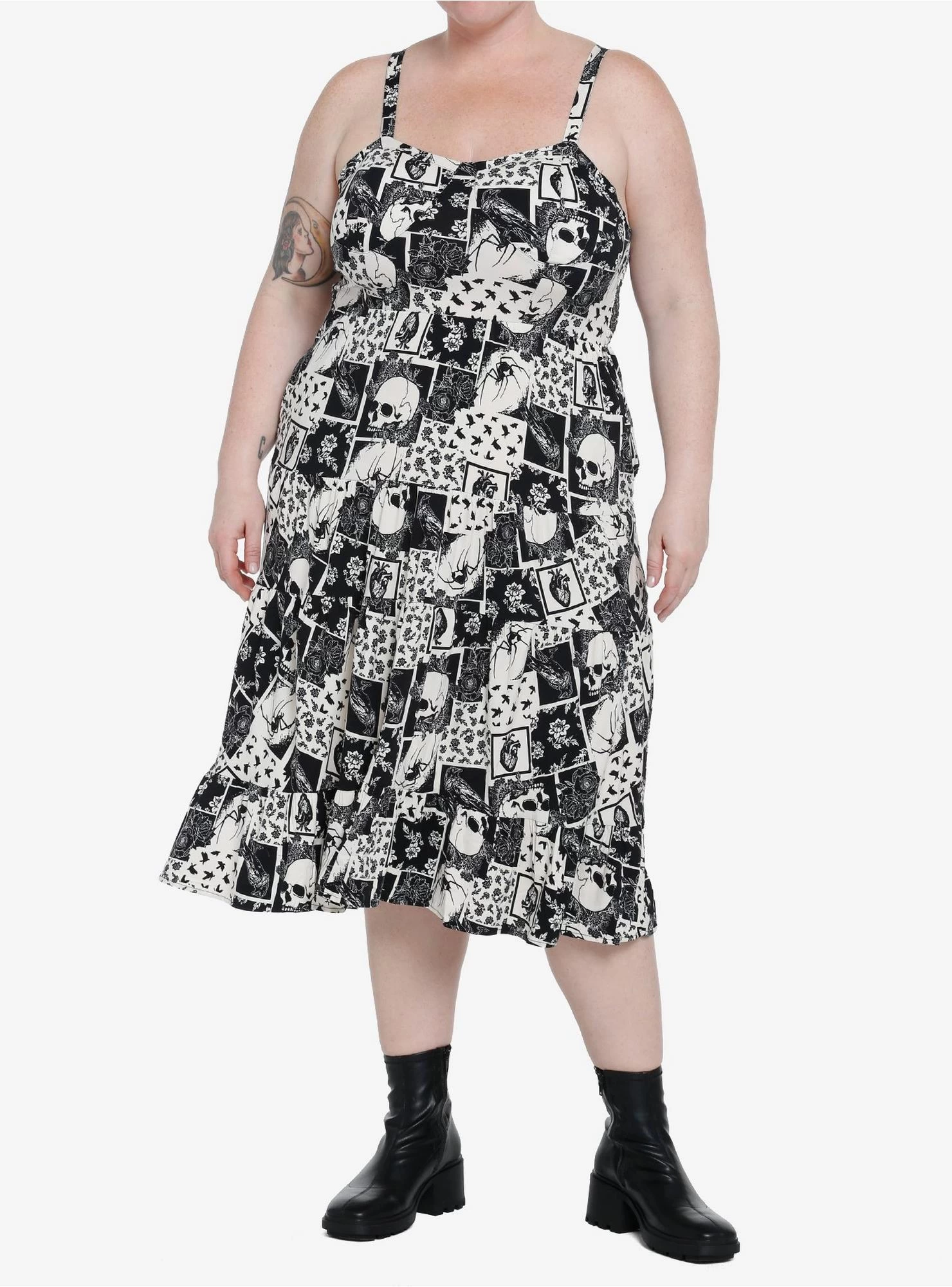 Thorn & Fable Skull Raven Patchwork Midi Dress Plus Size - Image 2